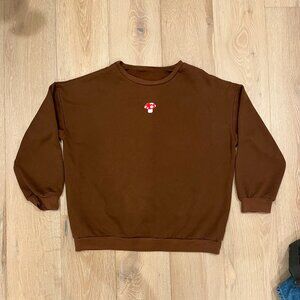 Women's Brown Sweatshirt Mushroom Embroidery